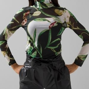 Black and Green floral sheer turtleneck. NWT